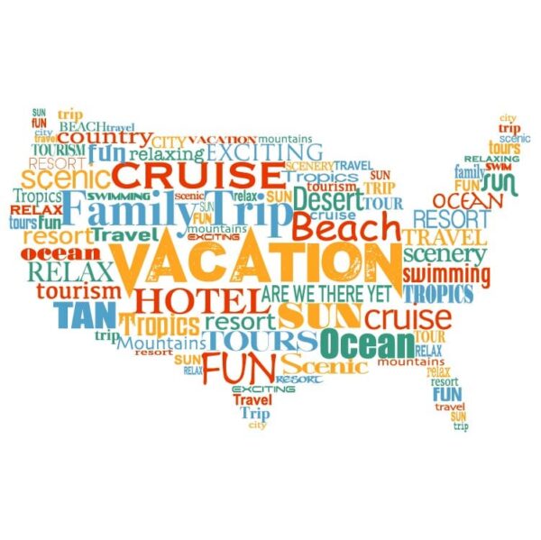 Vacation word united states map Concept collage made words Vacation