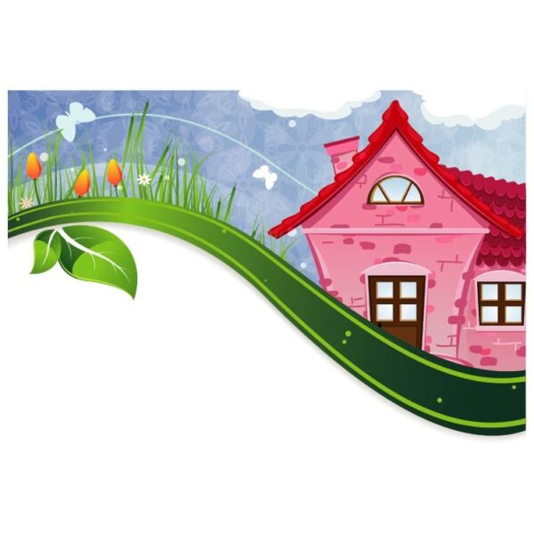 Vector illustration rural house in the meadow