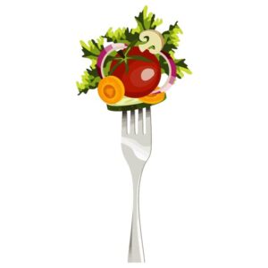 Vegetables sticked on fork healthy eating concept