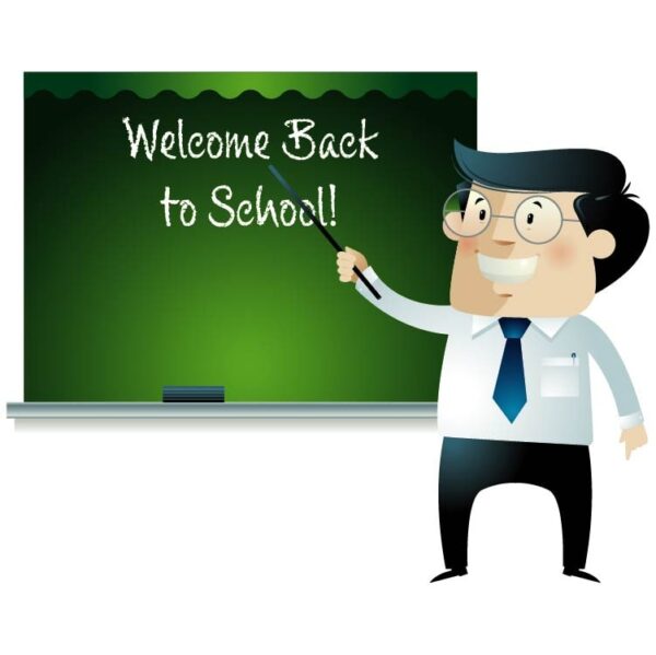 Welcome back to school with teacher teaching