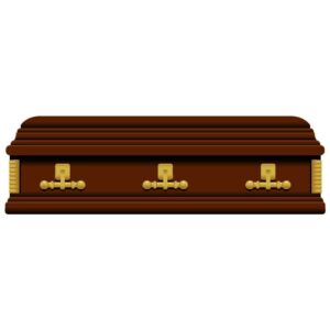 Wooden coffin burgundy color with front view