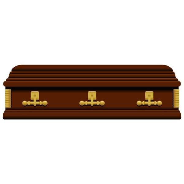 Wooden coffin burgundy color with front view