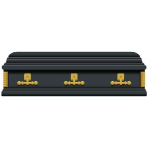 Wooden coffin in charcoal color with front view