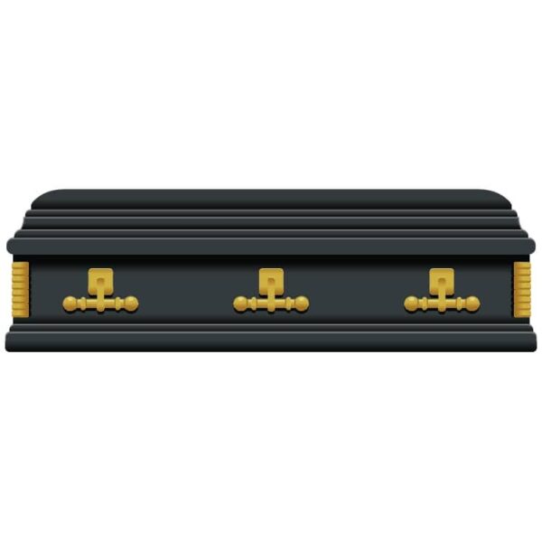 Wooden coffin in charcoal color with front view