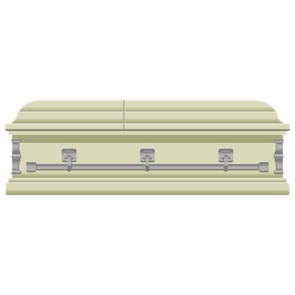 Wooden coffin in light olive color with front view