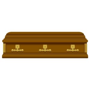 Wooden coffin with front view