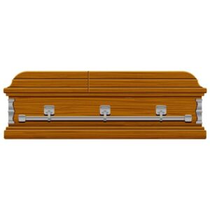 Wooden coffin with front view