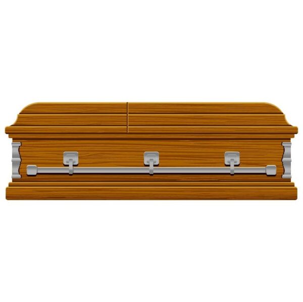 Wooden coffin with front view