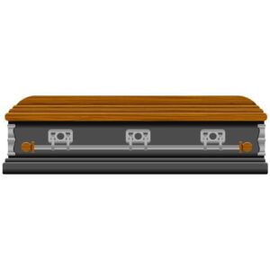 Wooden coffin with front view