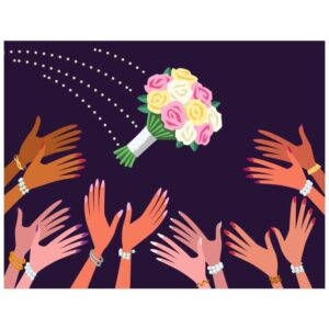 a lot of womens hand catching the flowers bouquet