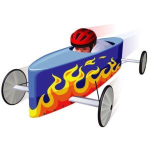 A boy driving soap box race downhill