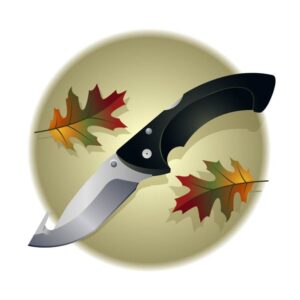 A colored jackknife blade knife with autumn leaves for gardening icon