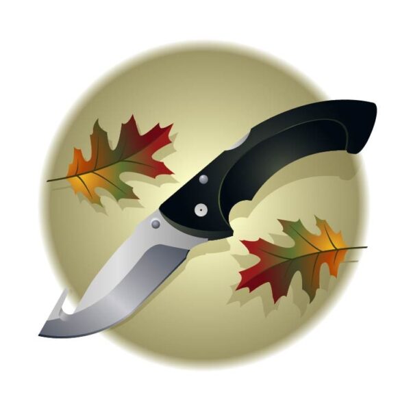 A colored jackknife blade knife with autumn leaves for gardening icon