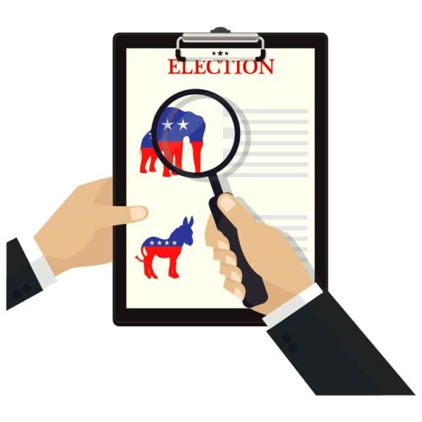 A man checking US Election checklist republican party clipart with magnifying glass