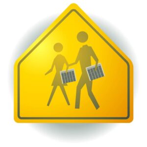 An american road warning sign or Children crossing symbol