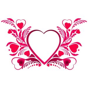 An elaborate floral designed red heart or red heart with love and heart symbols