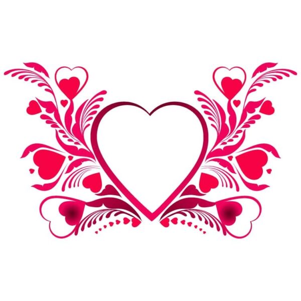 An elaborate floral designed red heart or red heart with love and heart symbols