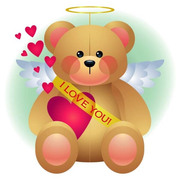 Angel teddy bear with slogan i love you
