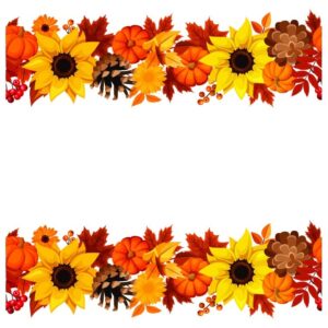 Autumn flowers with leaves and pumpkin frame