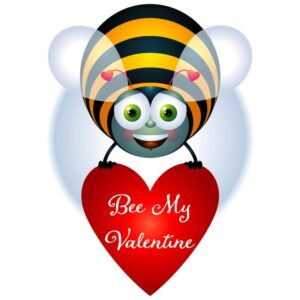 Bee my valentine day cartoon cute bee holds big love shape with bee my valentine greetings