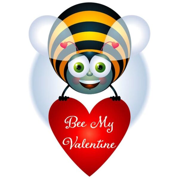 Bee my valentine day cartoon cute bee holds big love shape with bee my valentine greetings