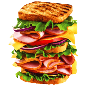 Big grilled sandwich with ham and vegetables