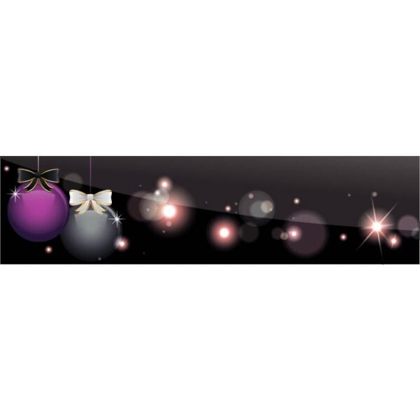 Black color banner with sparkling geometric baubles and streamers