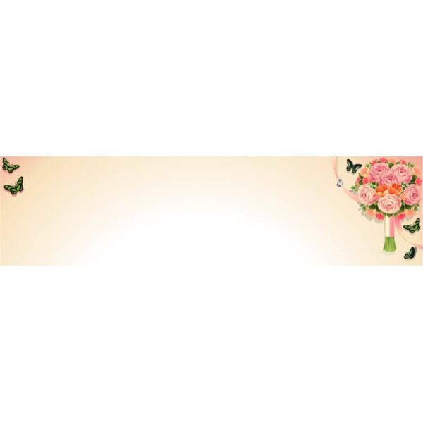 Bouquet of pink roses and butterfly banner with sunset background
