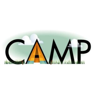 Camp lettering with camp and green environment