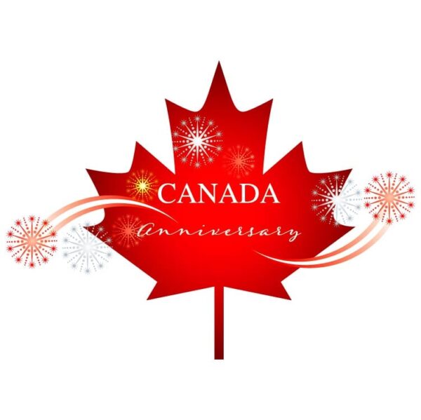 Canada anniversary or canada day maple leaf canada flag with fireworks