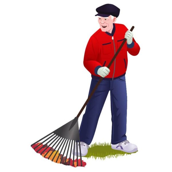 Cap oldman raking leaves or garden clean