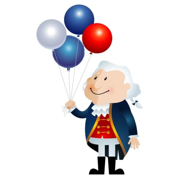 Cartoon george washington with United states flag balloons