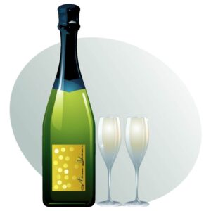 Champagne glass and bottle