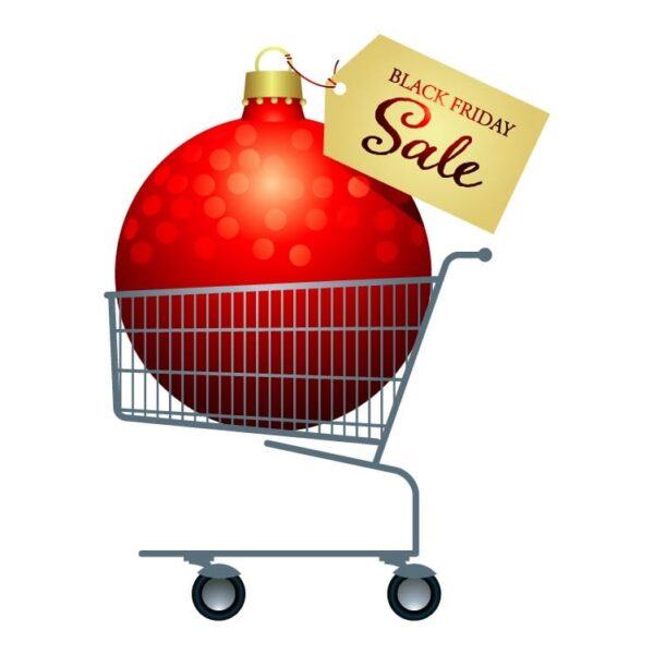 Christmas ball into shopping trolley with Concept buying christmas balls