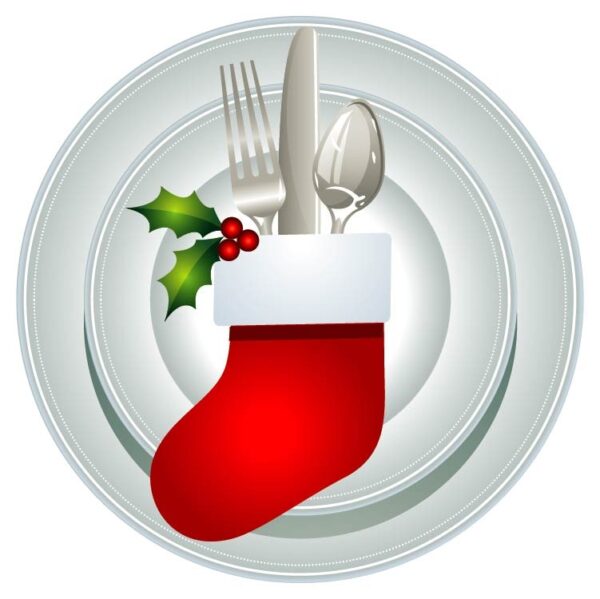 Christmas eve restaurant dinner party celebration theme with plate spoon fork and knife