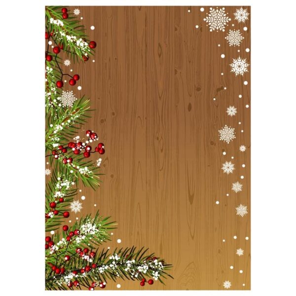 Christmas fir twig with red berries on the wooden background