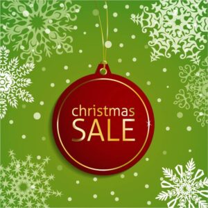 Christmas sale ball cutout on flourish background