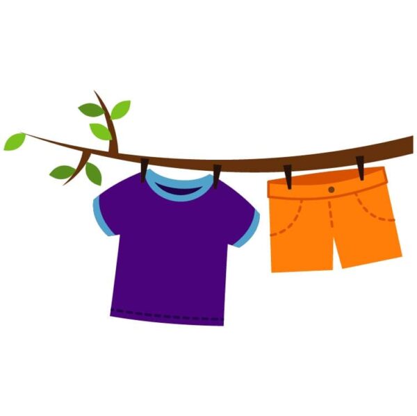 Clothes hanging from tree branches to dry