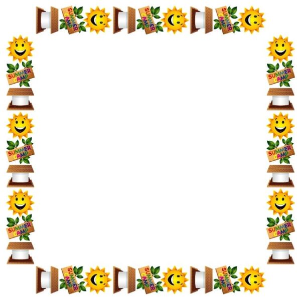 Colorful summer camp frame with summer accessories