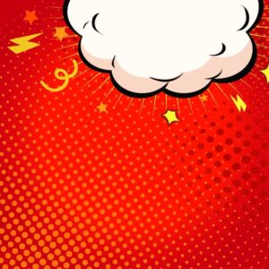 Comic speech bubble cartoon explosion on red background