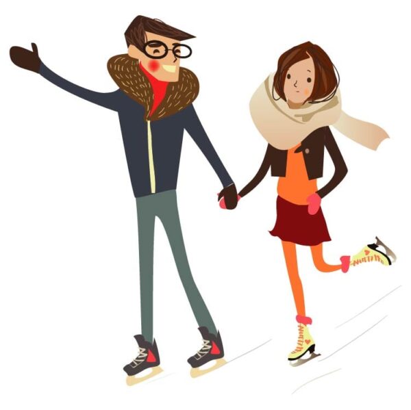 Couple man and woman ice skating cartoon