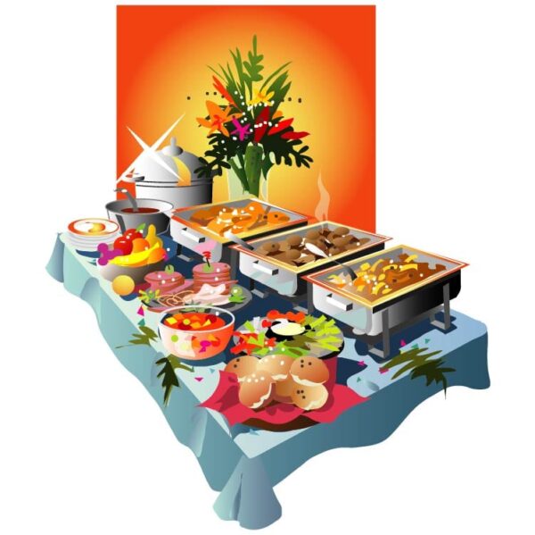 Cuisine culinary buffet dinner dining food celebration party concept with trays with meals