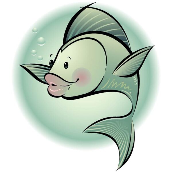 Cute cartoon fish swimming underwater
