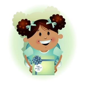 Cute happy little girl wearing magic mint dress with school bag