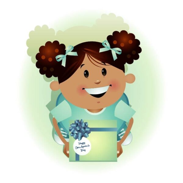 Cute happy little girl wearing magic mint dress with school bag