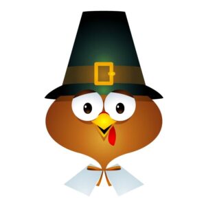 Cute pilgrim turkey bird cartoon character with green cap