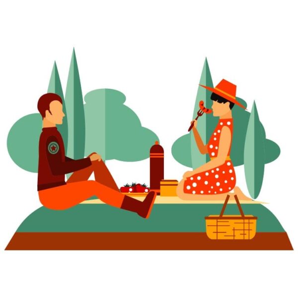 Cute young people man and woman on the romantic picnic