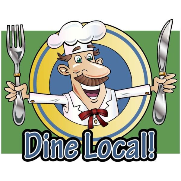 Dine local with cartoon chef and fork knife