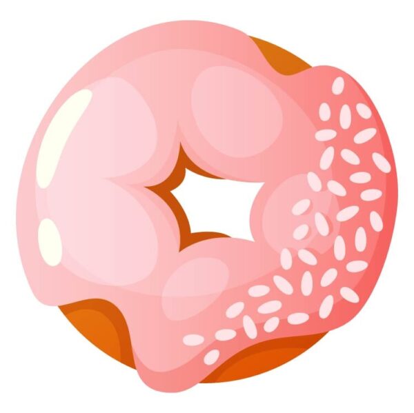Donut with pink glaze in doodle style