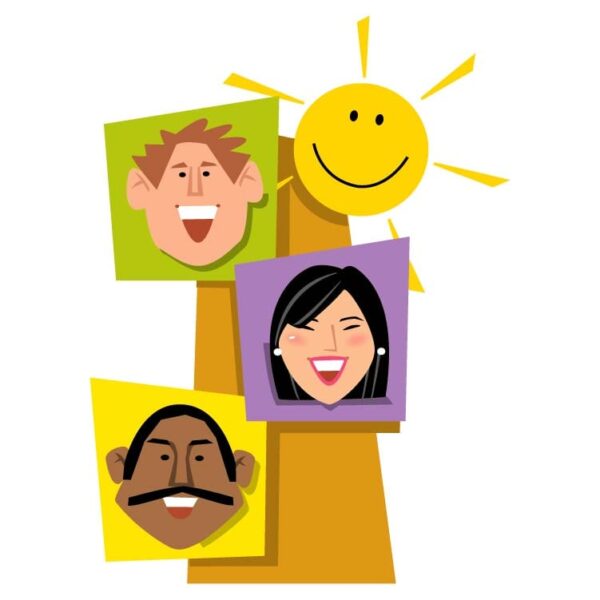 Employment communication smile icon with sun